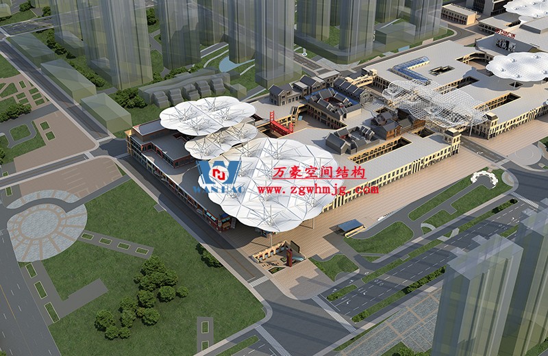 山東聊城萬達小鎮七彩祥云PTFE膜結構項目